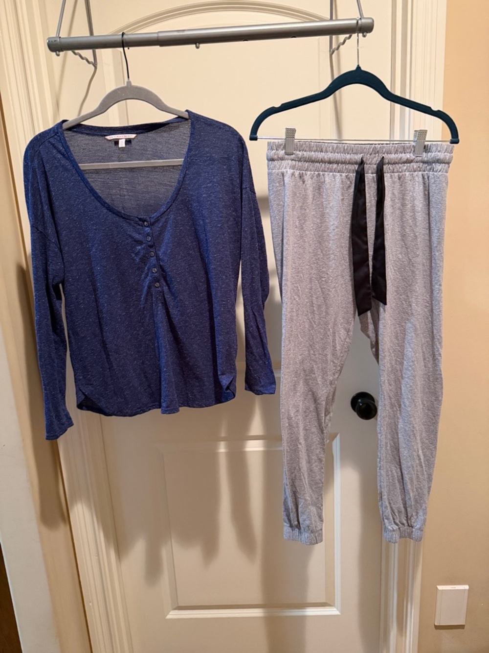 Victoria's Secret Navy Henley Top with Light Gray Jogger Sleep Pants